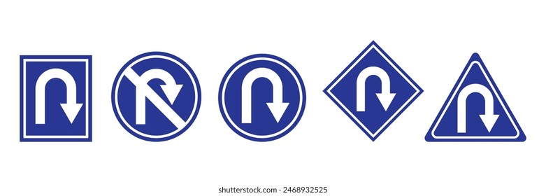 U-turn right and left traffic road sign icon vector design, U turn arrow symbol icon set, design for website, app, UI, isolated on white background.