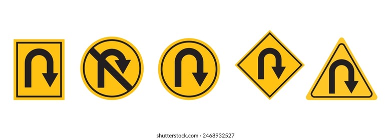 Icono de la señal de tráfico de la derecha y de la izquierda de la U-vuelta diseño del Vector, conjunto de iconos de la flecha de la U vuelta, diseño para el Sitio web, App, UI, aislado en fondo blanco.