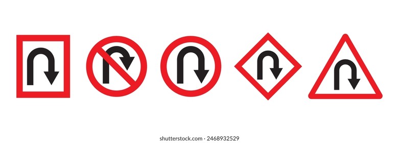 Icono de la señal de tráfico de la derecha y de la izquierda de la U-vuelta diseño del Vector, conjunto de iconos de la flecha de la U vuelta, diseño para el Sitio web, App, UI, aislado en fondo blanco.
