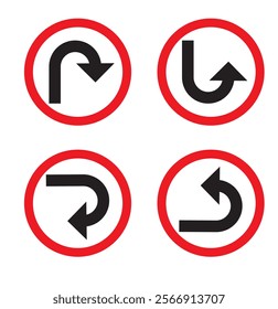 U-Turn Right and Left Traffic Road Icon, vector illustration . 9