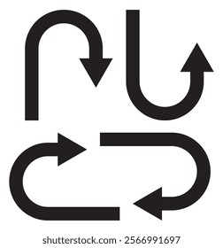 U-turn right and left traffic road sign icon vector design, U turn arrow symbol icon set, design for website, app, UI, isolated on white background.