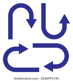 U-turn right and left traffic road sign icon vector design, U turn arrow symbol icon set, design for website, app, UI, isolated on white background.
