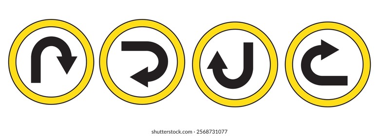 U-Turn Right and Left Traffic Road Icon, vector illustration