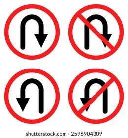 U-Turn Right and Left Traffic Road Icon. U-Turn Right and Left Traffic Road Symbol. Vector illustration.