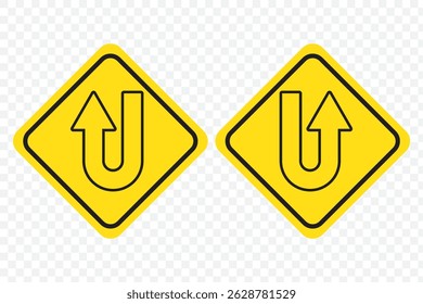 U-Turn Right and Left Traffic Road Icon, vector illustration set of two on Transparent Background. EPS .