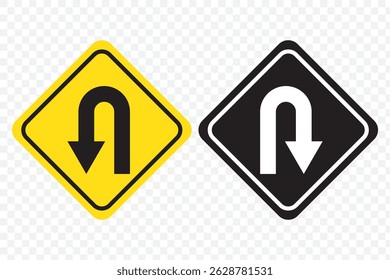 U-Turn Right and Left Traffic Road Icon, vector illustration set of two on Transparent Background. EPS .