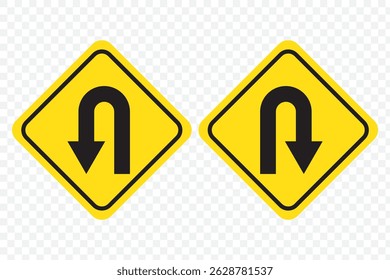 U-Turn Right and Left Traffic Road Icon, vector illustration set of two on Transparent Background. EPS .