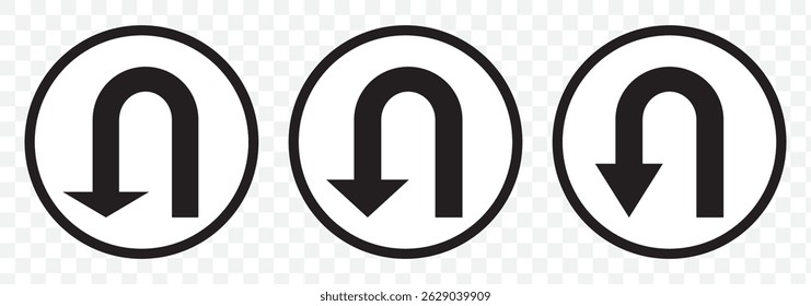 U-Turn Right and Left Traffic Road Icon, vector illustration on Transparent Background. EPS 10.