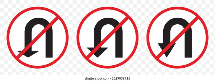 U-Turn Right and Left Traffic Road Icon, vector illustration on Transparent Background. EPS 10.