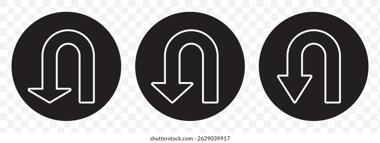 U-Turn Right and Left Traffic Road Icon, vector illustration on Transparent Background. EPS 10.