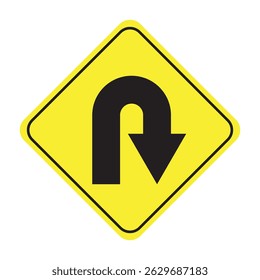 Sinal De Estrada Em Trânsito À Direita Em Forma De U, Ilustração Vetorial, Isolar No Rótulo Branco De Fundo. Sinal de U-Turn Right Road.