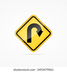 U-Turn Right Traffic Road Sign,Vector Illustration, Isolate On White Background