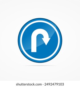 U-Turn Right Traffic Road Sign,Vector Illustration, Isolate On White Background