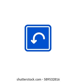 U-Turn roadsign isolated on white background vector illustration. Car parking regulation symbol, traffic sign, road information and help, roadway auto service icon