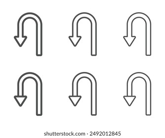 U-Turn vector icons collection. Line U-turn vector signs