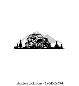 UTV adventure illustration in monochrome color