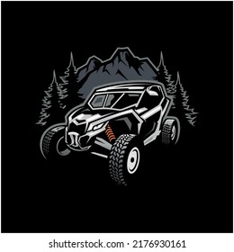 UTV buggy vehicle illustration logo vector in black background