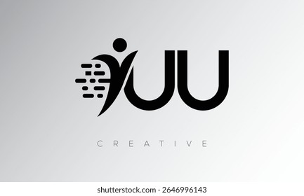 UU Creative Digital Monogram Logo - Futuristic Letter mark Design Apresentando forma humana, movimento Pixel e estilo técnico mínimo para identidade de marca inovadora