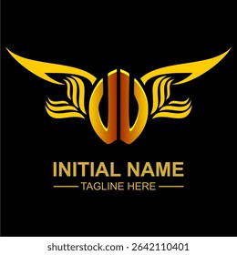 UU Golden Wing Emblem Logo with elegant gold wings, sleek and modern design. Ideal for branding, creative projects, luxury businesses, or artistic ventures.