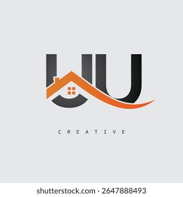 Logotipo da carta da casa da UU - Monograma criativo imobiliário com forma de telhado e ícone da casa para a propriedade, arquitetura e identidade de marca moderna