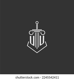 UU initial monogram law firm with sword and pillar logo design