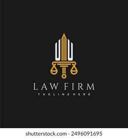 UU initial monogram for lawfirm logo with sword and scale