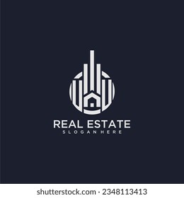 UU initial monogram logo for real estate with creative circle design vector