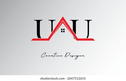 Logotipo da casa de carta UU - Monograma imobiliário criativo com ícone do telhado e forma de casa para propriedade, arquitetura e marca moderna
