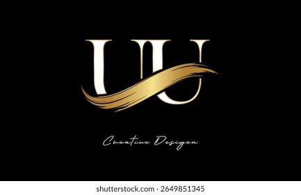 Logotipo de monograma de carta UU - marca de carta de traço de escova de ouro elegante para luxo Branding, moda, Boutique Premium Identity Design
