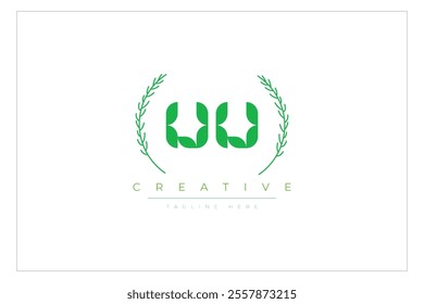 UU letters eco logo with leaf. Fresh nature and healthy leaf logo design.