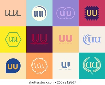 UU logo company template. Letter u and u logotype. Set different classic serif lettering and modern bold text with design elements. Initial font typography. Collection trendy business identity.