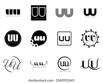 UU logo company template. Letter u and u logotype. Set different classic serif lettering and modern bold text with design elements. Initial font typography. Collection trendy business identity.