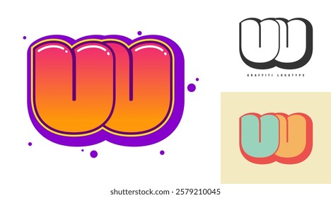 UU logo design for festival or party. Initial letter u and u in graffiti style. Creative modern lettering company name of font typography. Kids trendy logotype or identity. Vector illustration.