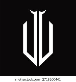 Monograma de logotipo UU com forma de chifre isolado modelo de design preto e branco sobre fundo preto