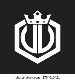 UU Logo monogram rounded by hexagon shape with crown design template