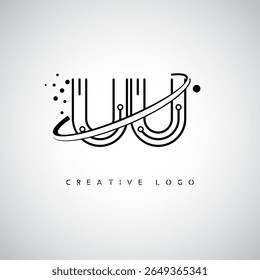 Logotipo de Monograma de Órbita UU - Marca de Letra Mínima Futurista com Linha de Arte Circular, Pontos Inspirados na Tecnologia e Conceito de Movimento Espacial para Identidade de Marca Moderna