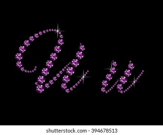 Uu in stunning Amethyst Script precious round jewels, isolated on black. Vector EPS-10 file, transparency used. 