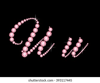 UU in stunning Rose Quartz Script precious round jewels, isolated on black. Vector EPS-10 file, transparency used. 