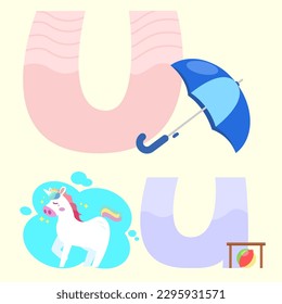 Uu Umbrella Unicorn Under vecter cartoon 