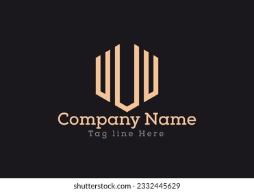 UUU letter logo design with polygon shape. UUU polygon and cube shape logo design in gold colour.