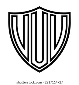 UUU three-letter shield iconic logo design vector template, monogram, abstract, wordmark, letter mark, business, typography, flat, minimalist, brand, initial letter logo, symbol, geometric,  isolated,