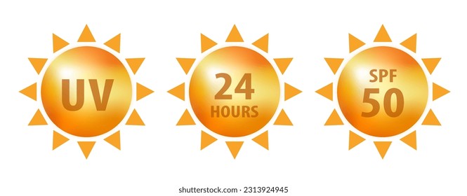 UV, 24 hours, SPF50 sun protection icon. Sun vector icon. Vector illustration