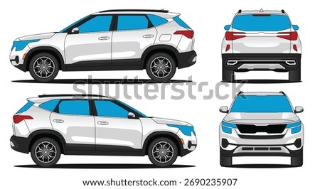UV car vector. Car mock up seltos vector isolated on white background. With side, front, rear, top views