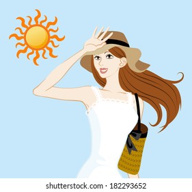 UV care image,woman and sun