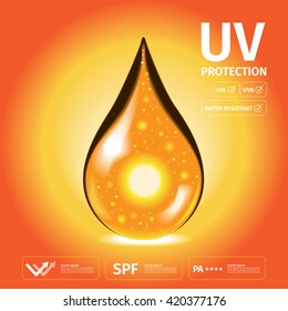 uv drop logo and icon vector , skin care , cosmetic , at the bottom, ultraviolet reflection , sf and pa++++