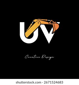 UV Excavator Arm Construction Logo - Bold Industrial Letter mark Design for Heavy Equipment, Contractor Branding and Modern Engineering Identity	
