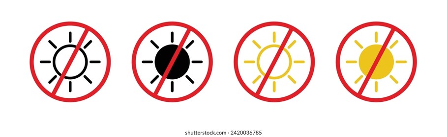 UV Exposure Ban Line Icon. No sun exposure warning icon in black and white color.