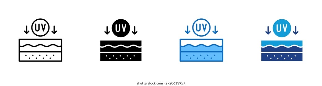 VECTOR de diseño de íconos de estilo múltiple - Superficie de la piel que muestra los rayos UV hacia abajo que ilustran el impacto de la exposición solar