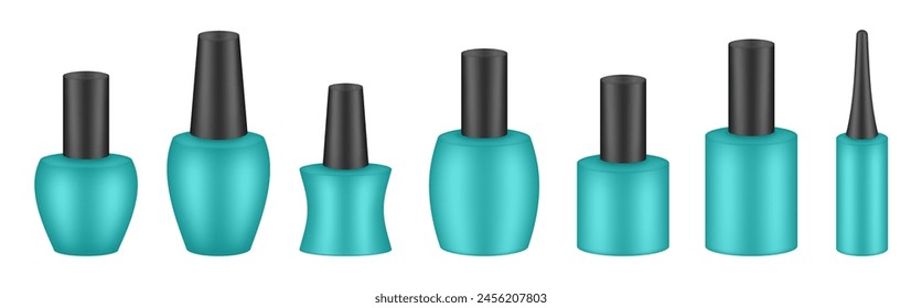 UV Gel Nagellack Flaschen. Set von schwarzen und grünen Flaschen. Nagellack oder UV-Gel. Realistisches Verpackungs-Mockup. Maniküre-Set	