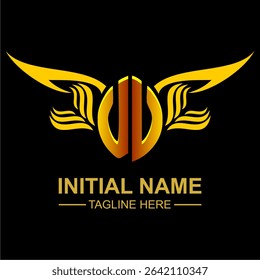 UV Golden Wing Emblem Logo with elegant gold wings, sleek and modern design. Ideal for branding, creative projects, luxury businesses, or artistic ventures.